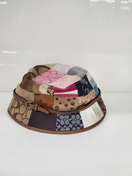 Women COACH Bucket Hat Leather Patchwork Jacquard Used Size-p/s