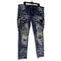 Mens Blue Denim Medium Wash Pockets Distressed Skinny Leg Jeans Size 44x34 image number 1