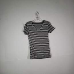 Womens Regular Fit Striped V-Neck Short Sleeve Pullover T-Shirt Size Small