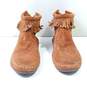 Women's Brown Leather Fringe Zip Stitched Round Toe Ankle Booties Size 8 image number 1