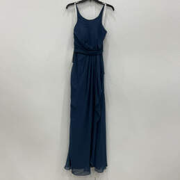 NWT Womens Blue Pleated Scoop Neck Sleeveless Back Zip Maxi Dress Size A6