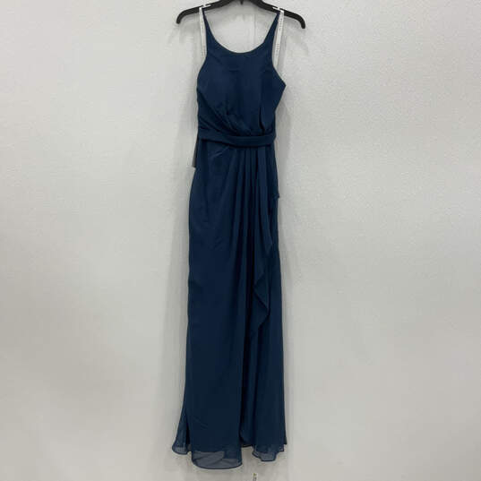 NWT Womens Blue Pleated Scoop Neck Sleeveless Back Zip Maxi Dress Size A6 image number 1