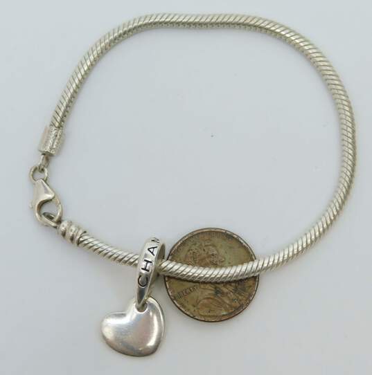 Chamilia Sterling Silver Bracelet w/ Dangle Heart Charm 15.6g image number 6
