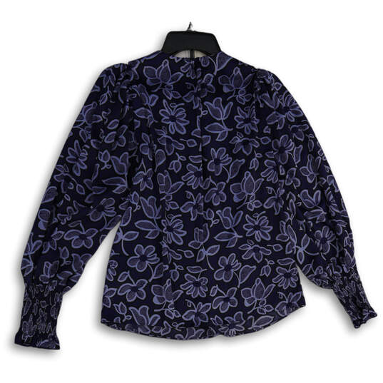 NWT Womens Blue Floral Long Sleeve Ribbed Cuff Pullover Blouse Top Size S image number 4