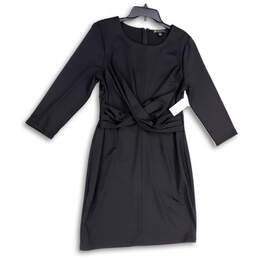 NWT Womens Black Long Sleeve Twist Front Back Zip Sheath Dress Size L