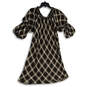 NWT Womens Green Gray Plaid Off Shoulder Puff Sleeve Shift Dress Size XL image number 2