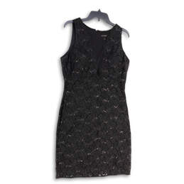 Womens Black Sleeveless Lace V-Neck Back Zip Short Sheath Dress Size 12