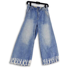 Womens Blue Denim Medium Wash Pockets Stretch Wide Leg Jeans Size 26