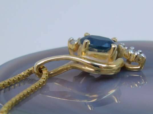 14K Yellow Gold Oval Sapphire Diamond Accent Pendant Necklace 3.7g image number 5