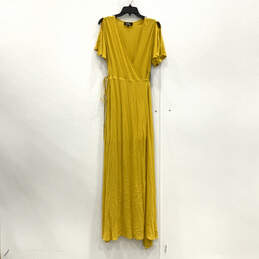 NWT Womens Yellow V-Neck Pleated Short Sleeve Wrap Dress Size Medium