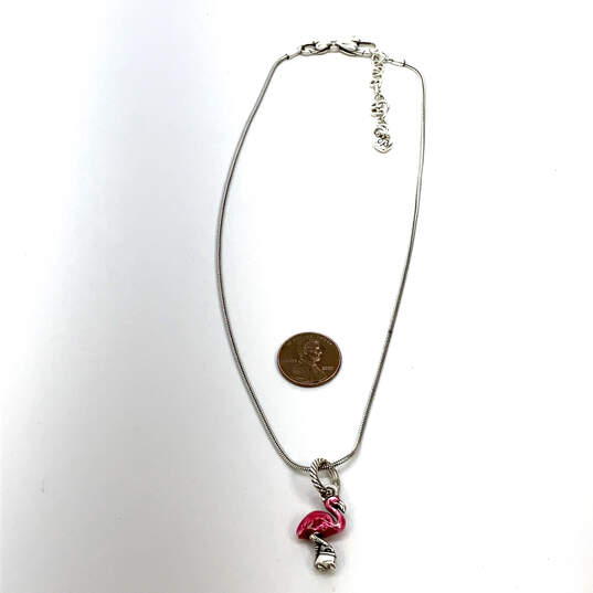 Designer Brighton Silver-Tone Pink Crystal Stone Flamingo Pendant Necklace image number 4