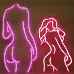 LED Pink Plastic Neon Signs Naked Lady Woman Lot of 2