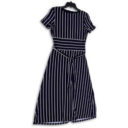 Womens Blue White Striped Short Sleeve Back Zip A-Line Dress Size 8