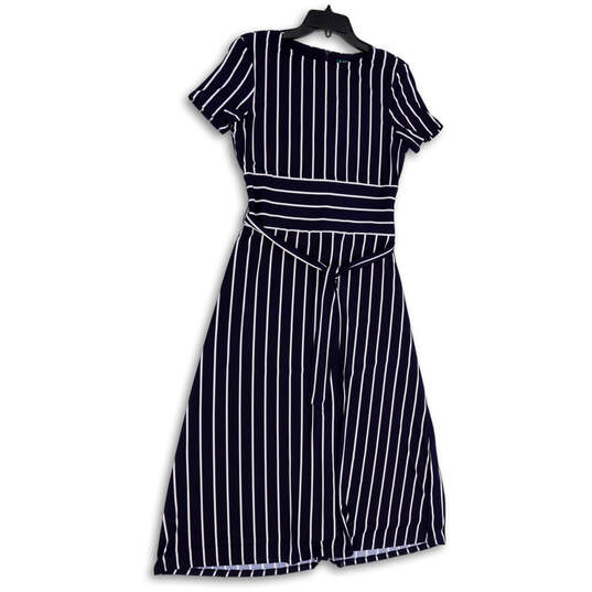 Womens Blue White Striped Short Sleeve Back Zip A-Line Dress Size 8 image number 1
