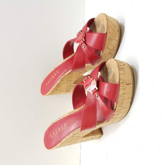 Ralph Lauren Women's Red Platform Mule Heels Size 8 image number 3