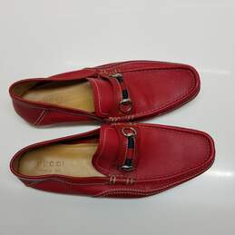 AUTHENTICATED Gucci Red Leather Horsebit Loafer Boat Shoes Mens Size 9 alternative image