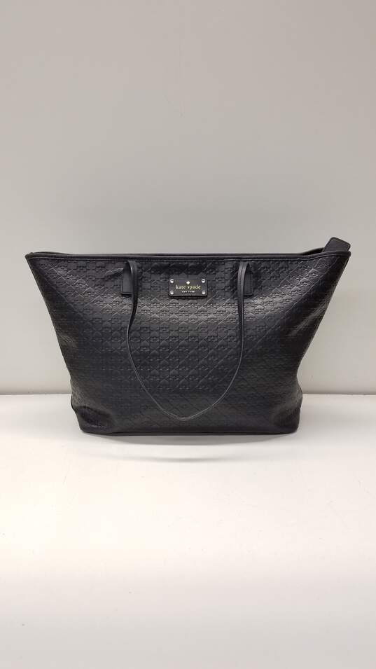 Kate Spade Penn Place Margareta Embossed Black Leather Shopper Tote Bag image number 1
