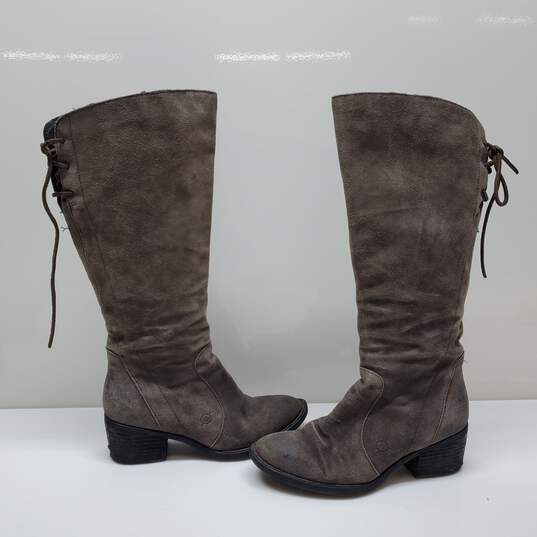 BORN Felicia Tall Boots Gray Brown Taupe Suede Distressed Soft Lining Zipper Sz 7 image number 5