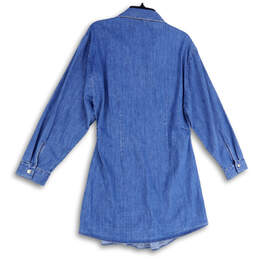 NWT Womens Blue Long Sleeve Collared Oversized Button-Up Shirt Size X-Large alternative image