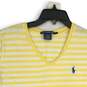 Ralph Lauren Womens Yellow White Striped V-Neck Pullover T-Shirt Size Large image number 3