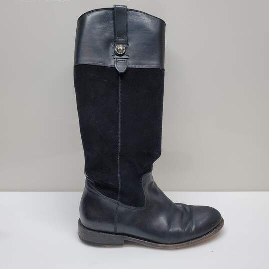 Frye Button Tall Women's Black Leather And Suede Riding Boots 8 image number 2