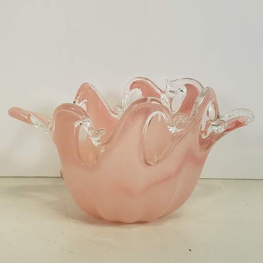 Murano Art Glass  Vintage White Crystal Pink Glass Bowl image number 1