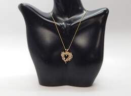 14K Yellow Gold 0.75 CTTW Diamond Pave Open Heart Pendant Necklace 5.3g