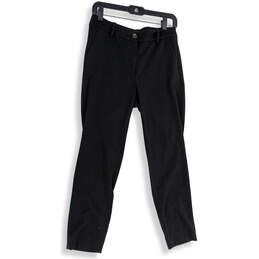 Women Black Flat Front Pockets Straight Leg Regular Fit Dress Pant Size 4