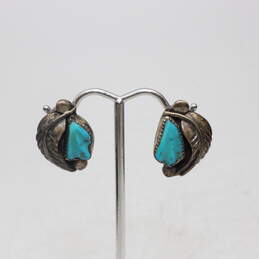 Cochiti Pueblo Artisan Felicita Eustace Signed FE Sterling Silver Turquoise Clip-On Earrings - 6.9g alternative image