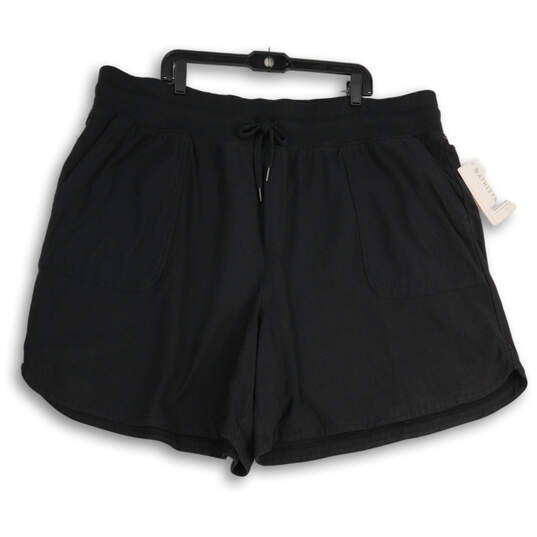 NWT Womens Black Elastic Waist Slash Pocket Sweat Short Size 3X image number 1