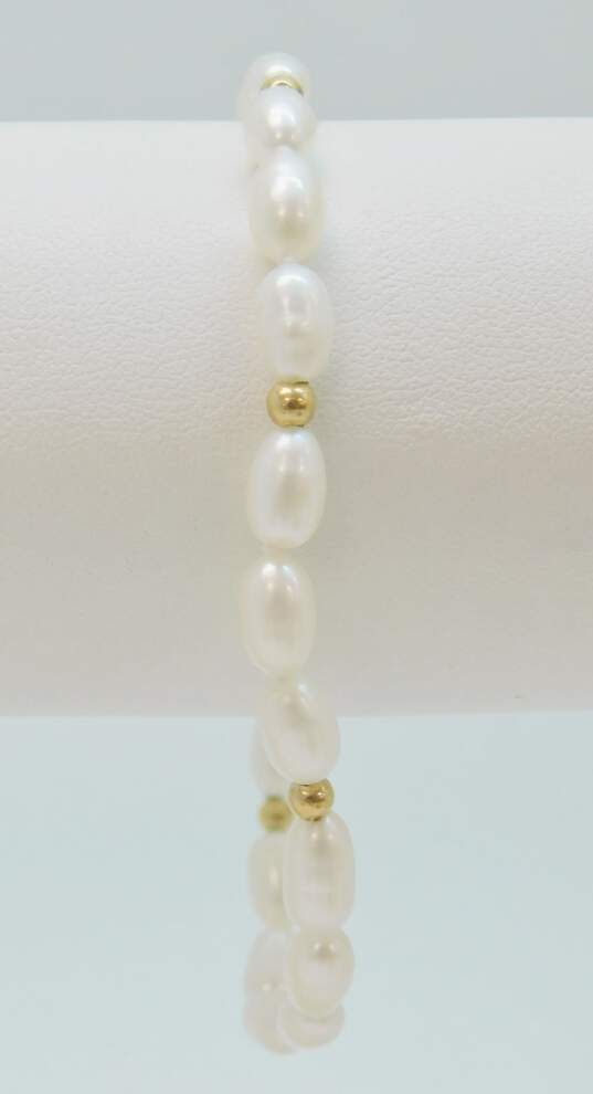 14K Yellow Gold Pearl Bracelet 4.8g image number 3