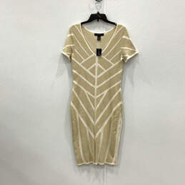 NWT Womens Gold Short Sleeve V-Neck Fashionable Bodycon Dress Size 12 W