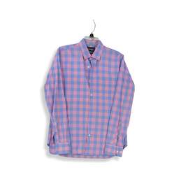 Mens Pink Blue Check Long Sleeve Collared Button Down Shirt Size Medium