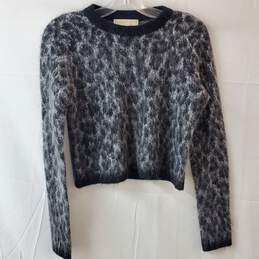 Michael Kors Wool Blend Gray Leopard Print Fuzzy Cropped Sweater Size XXS