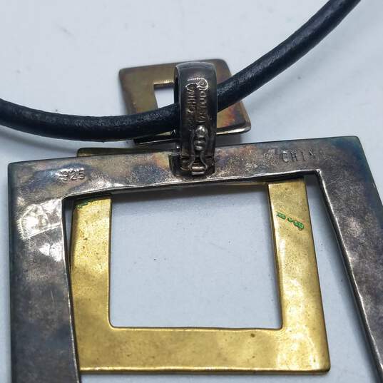 RLM Studios Sterling Silve Leather Brass Modernist Square Pendant 20in Necklace image number 4
