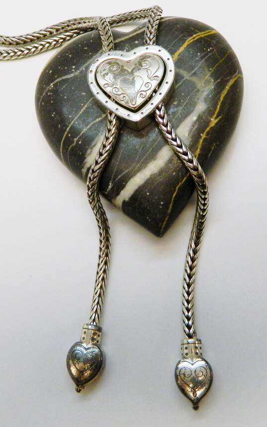 Brighton Designer Silver Tone Scrolled Heart Bolo Tie Lariat Necklace 104.6g image number 3