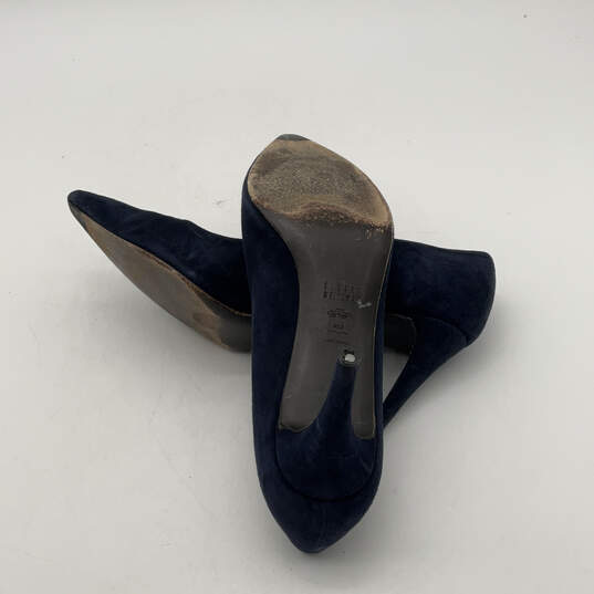Womens Blue Suede Pointed Toe Slip-On Stiletto Pump Heels Size 10 M image number 5