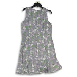 NWT LOFT Womens Gray Floral Crew Neck Sleeveless A-Line Dress Size 10 alternative image