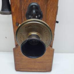 Antique 1900's Swedish American Phone Oak Wood Wall Crank Telephone UNTESTED alternative image