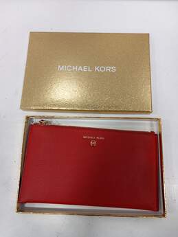 Michael Kors Jet Set Charm Red Leather Zip Clutch Bag NWT alternative image