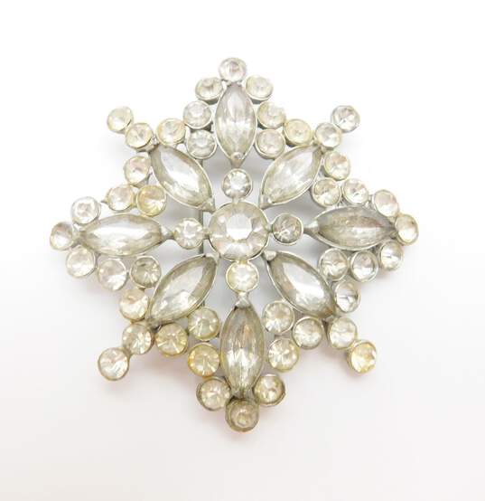 Vintage Silvertone Icy Clear Rhinestones Square & Pointed Cluster Brooches Variety 70g image number 2