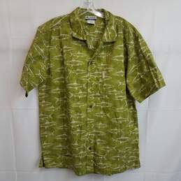 Columbia green short sleeve fish button up shirt men's L