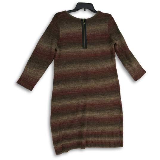 Womens Brown Round Neck Long Sleeve Back Zip Shift Dress Size Large image number 2