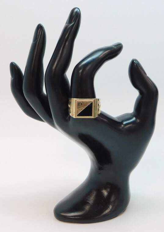Vintage 10k Yellow Gold Onyx Spinel & CZ Mens Ring 10.5g image number 1