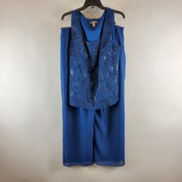 Maya Brook Women Blue Sequin Pants Suit 18 NWT