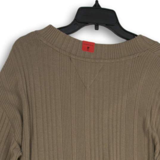 NWT Andrew Marc Womens Brown Ribbed V-Neck Long Sleeve Pullover Sweater Size M image number 4