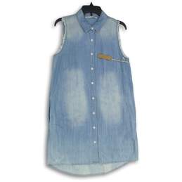 NWT Hippy Laundry Womens Light Blue Denim Sleeveless Shirt Dress Size Medium