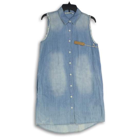 NWT Hippy Laundry Womens Light Blue Denim Sleeveless Shirt Dress Size Medium image number 1