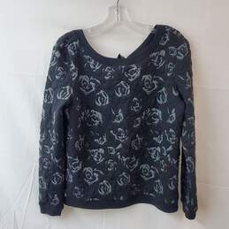 Hinge Black Rose Floral Print Quilted Pullover Sweater Size S