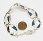 Romantic 925 Onyx & White Mother of Pearl Shell Geometric Inlay Ovals Paneled Toggle Bracelet 38.6g image number 4